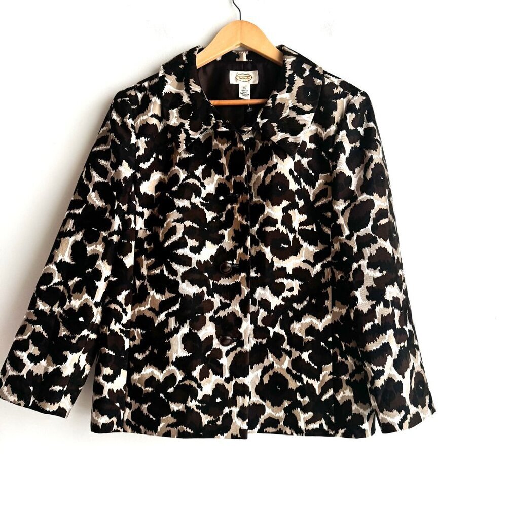 Talbots Silk Wool Blend Floral Animal Print Abstract Print Blazer 14